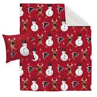 Atlanta Falcons Holiday Reindeer Blanket and Pillow Combo Set