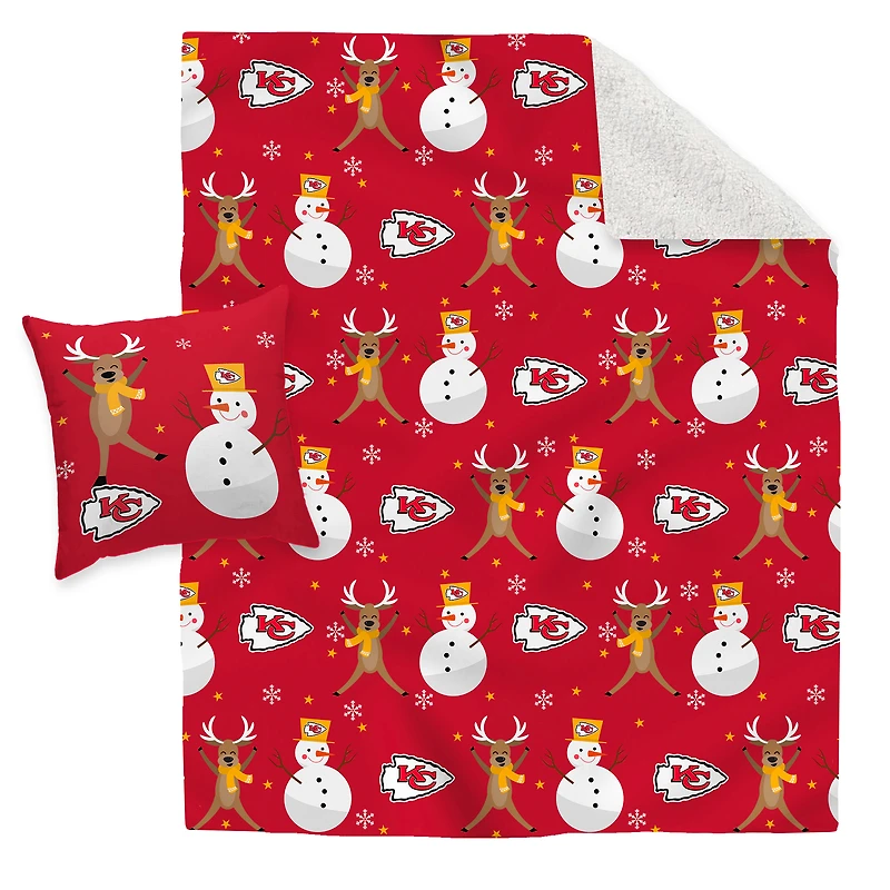 Kansas City Chiefs Holiday Reindeer Blanket and Pillow Combo Set