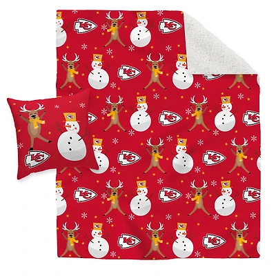 Kansas City Chiefs Holiday Reindeer Blanket and Pillow Combo Set
