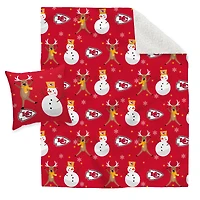 Kansas City Chiefs Holiday Reindeer Blanket and Pillow Combo Set