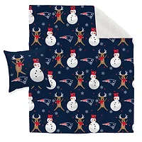 New England Patriots Holiday Reindeer Blanket and Pillow Combo Set