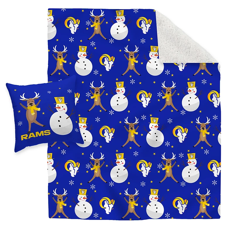 Los Angeles Rams Holiday Reindeer Blanket and Pillow Combo Set