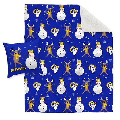 Los Angeles Rams Holiday Reindeer Blanket and Pillow Combo Set