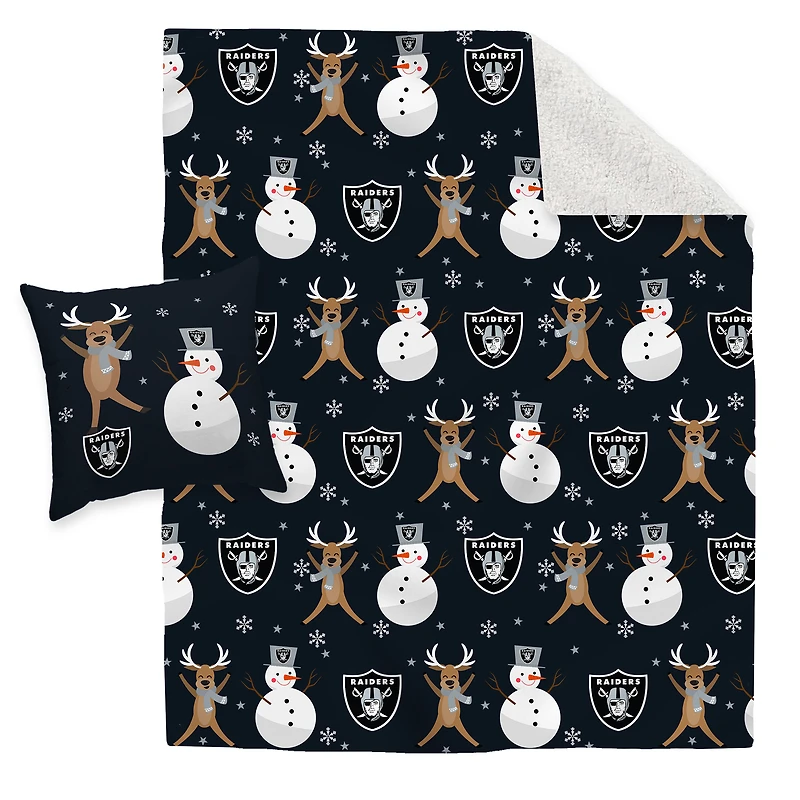 Las Vegas Raiders Holiday Reindeer Blanket and Pillow Combo Set