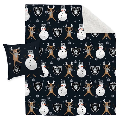 Las Vegas Raiders Holiday Reindeer Blanket and Pillow Combo Set