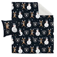 Las Vegas Raiders Holiday Reindeer Blanket and Pillow Combo Set