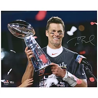 Tom Brady Tampa Bay Buccaneers Autographed 16" x 20" Super Bowl LV Trophy Photograph