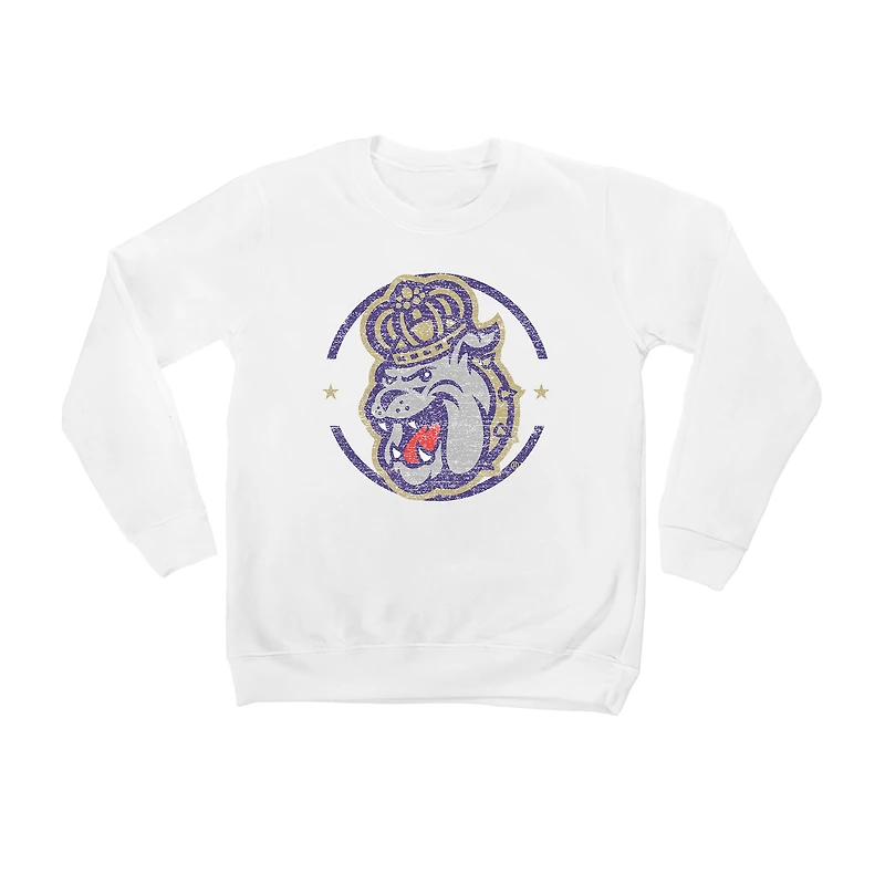Youth White James Madison Dukes End Zone Pullover Sweatshirt