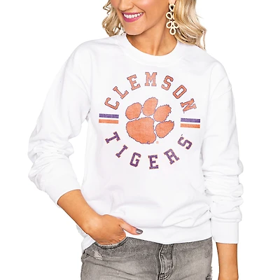 Women's Gameday Couture White Clemson Tigers Oversized Vintage Days Perfect Crew Sweatshirt