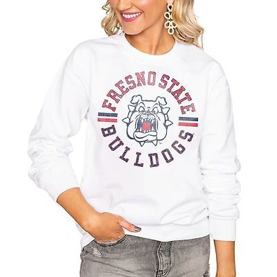 Women's Gameday Couture White Fresno State Bulldogs Oversized Vintage Days Perfect Crew Sweatshirt
