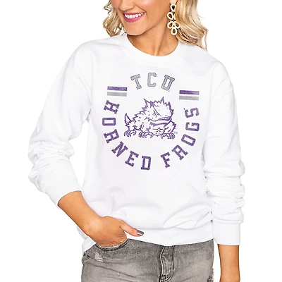 Women's Gameday Couture White TCU Horned Frogs Oversized Vintage Days Perfect Crew Sweatshirt