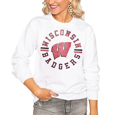 Women's Gameday Couture White Wisconsin Badgers Oversized Vintage Days Perfect Crew Sweatshirt