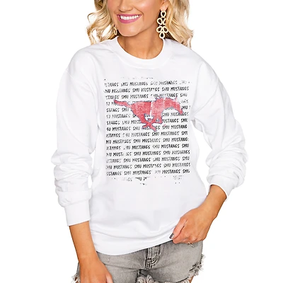 Women's White SMU Mustangs Bold Type Perfect Pullover Sweatshirt