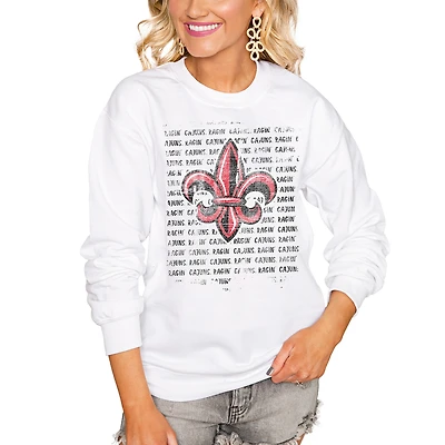 Women's White Louisiana Ragin' Cajuns Bold Type Perfect Pullover Sweatshirt