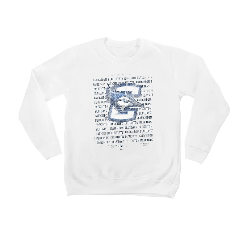 Youth White Creighton Bluejays Bold Type Pullover Sweatshirt