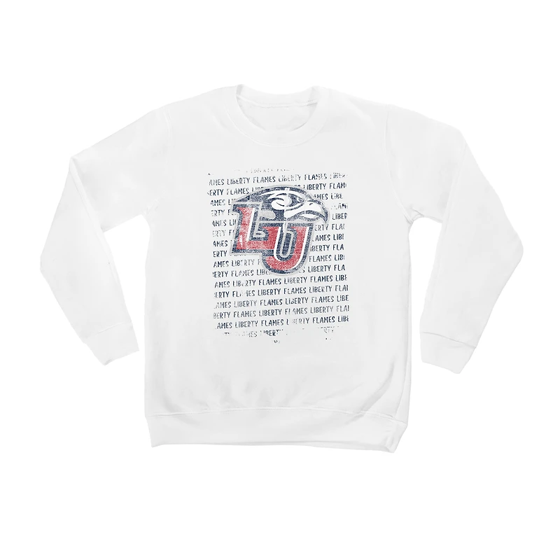 Youth White Liberty Flames Bold Type Pullover Sweatshirt