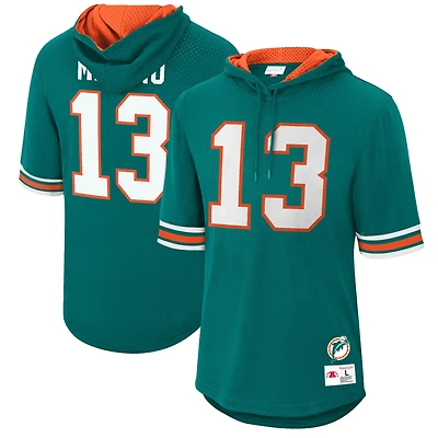 Men's Mitchell & Ness Dan Marino Aqua Miami Dolphins Retired Player Mesh Name & Number Hoodie T-Shirt