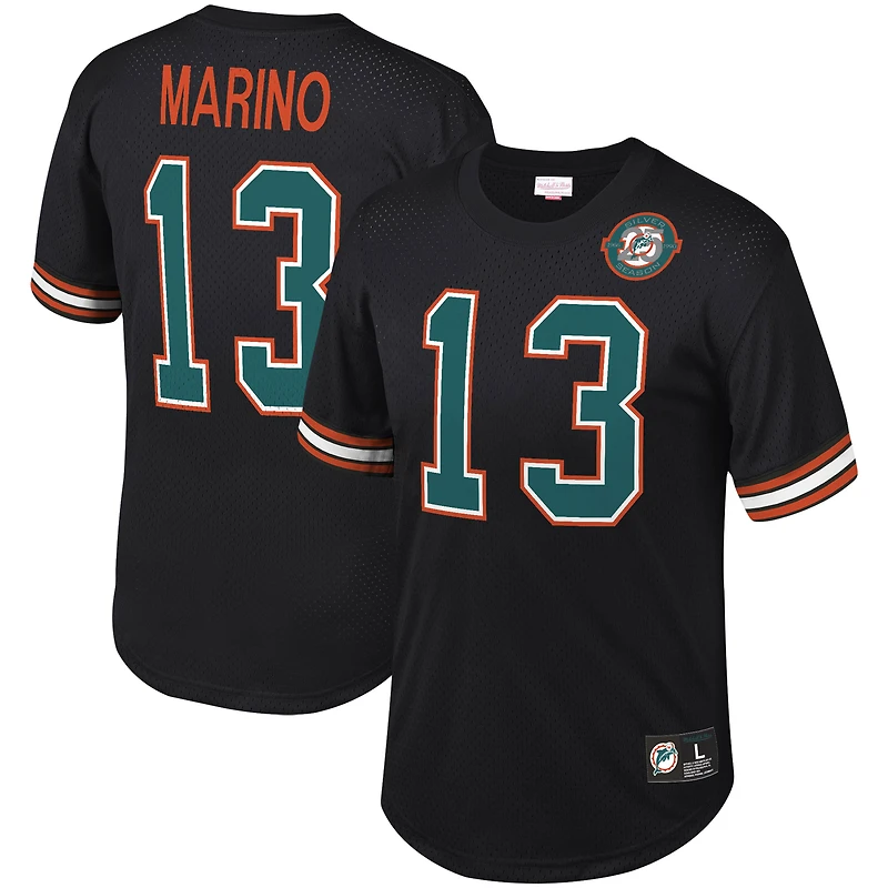 Men's Mitchell & Ness Dan Marino Black Miami Dolphins Retired Player Name & Number Mesh Top