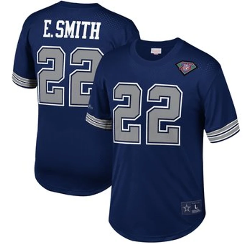 Men's Mitchell & Ness Emmitt Smith Navy Dallas Cowboys Retired Player Name & Number Mesh Top