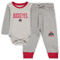 Infant Wes & Willy Heathered Gray/Scarlet Ohio State Buckeyes Jie Jie Long Sleeve Bodysuit & Pants Set