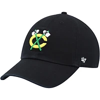 Men's '47 Black Chicago Blackhawks Alternate Logo Clean Up Adjustable Hat