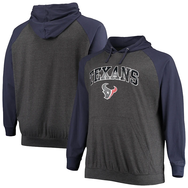 Men's Fanatics Navy/Heathered Charcoal Houston Texans Big & Tall Lightweight Raglan Pullover Hoodie