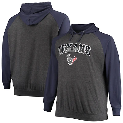 Men's Fanatics Navy/Heathered Charcoal Houston Texans Big & Tall Lightweight Raglan Pullover Hoodie