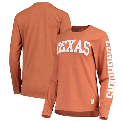 Women's Pressbox Heathered Texas Orange Longhorns Two-Hit Canyon Long Sleeve T-Shirt