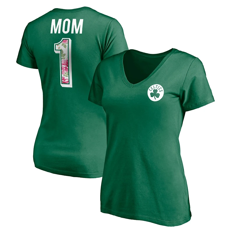 Women's Green Boston Celtics Mother's Day Logo V-Neck T-Shirt