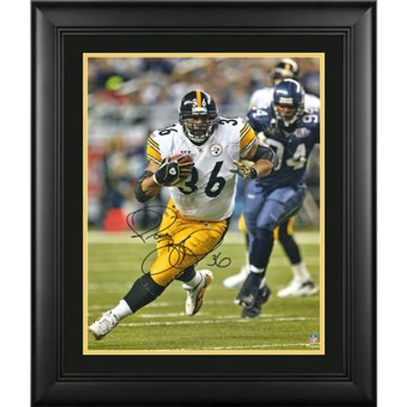 Jerome Bettis Pittsburgh Steelers Autographed Framed 16" x 20" White Jersey Running Photograph