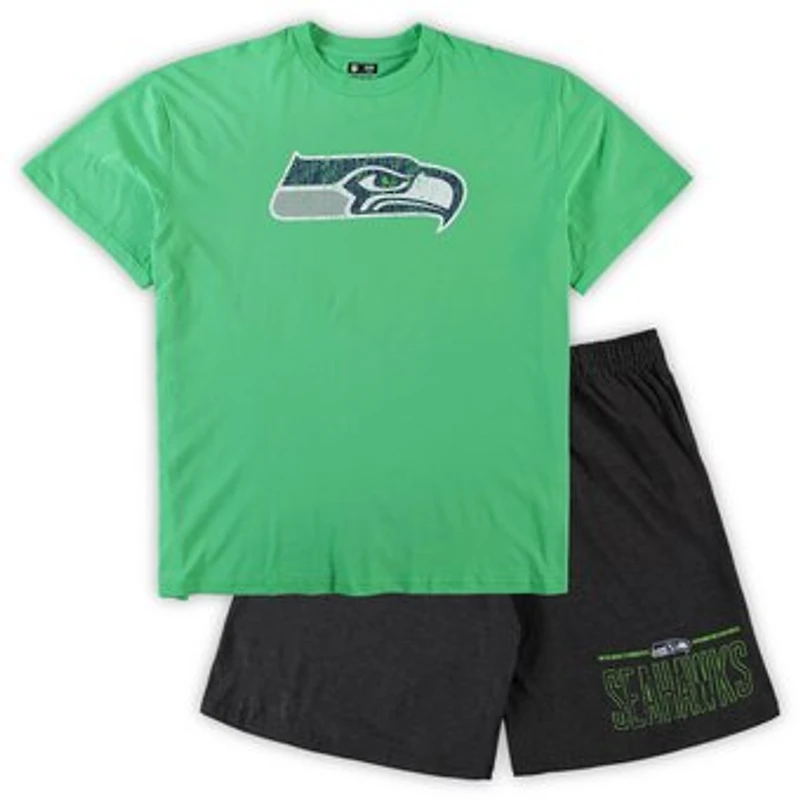 Men's Concepts Sport Neon Green/Heathered Charcoal Seattle Seahawks Big & Tall Top & Shorts Set