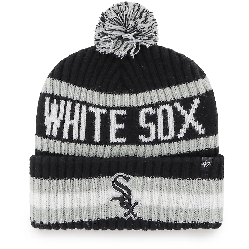 Men's '47  Black Chicago White Sox Bering Cuffed Knit Hat with Pom