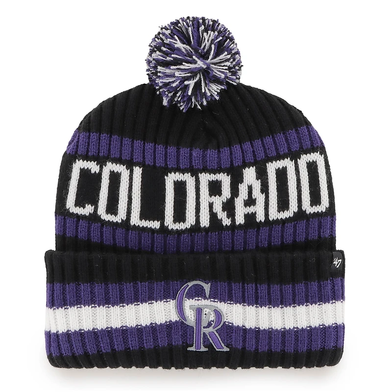 Men's '47 Black Colorado Rockies Bering Cuffed Knit Hat with Pom