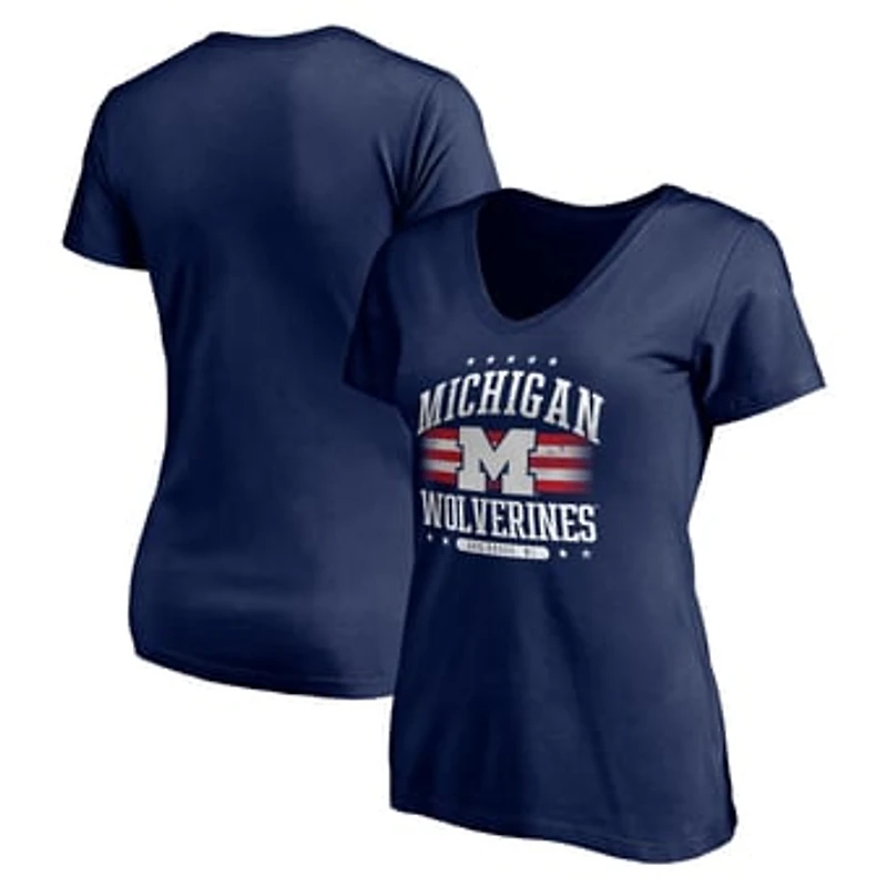 Women's Navy Michigan Wolverines City Pride V-Neck T-Shirt