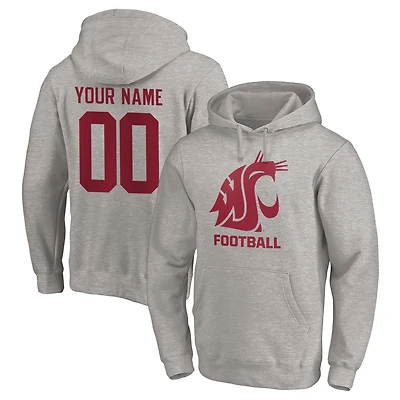 Men's Heathered Gray Washington State Cougars Personalized Any Name & Number One Color Pullover Hoodie