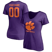 Women's Purple Clemson Tigers Personalized Any Name & Number One Color V-Neck T-Shirt