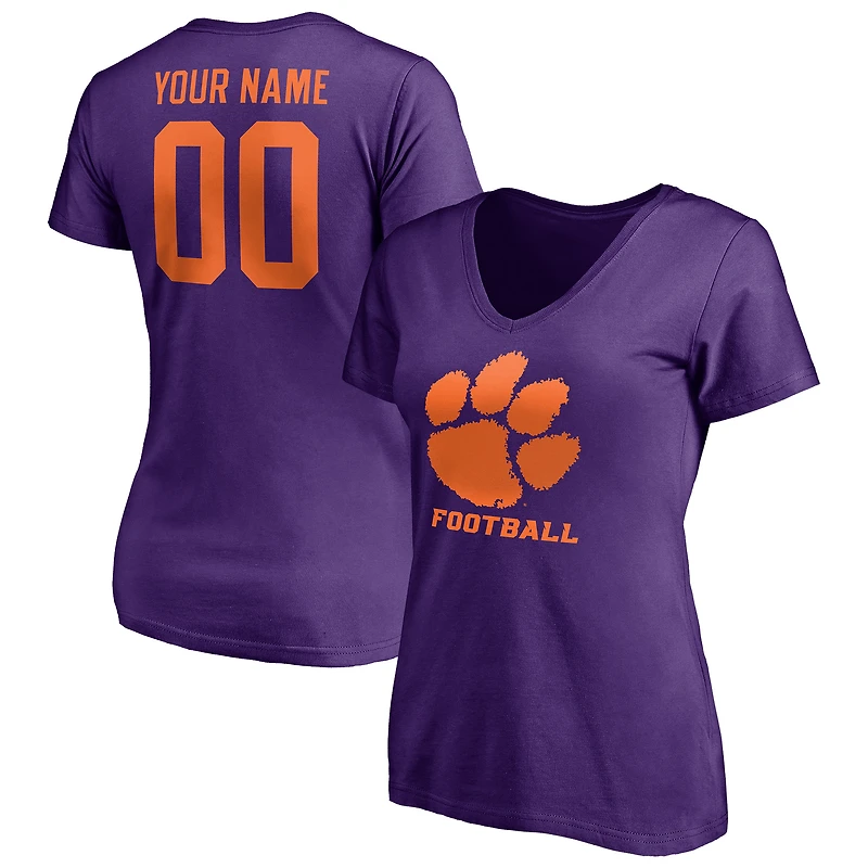 Women's Purple Clemson Tigers Personalized Any Name & Number One Color V-Neck T-Shirt
