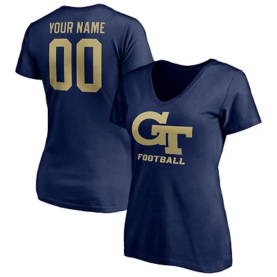 Women's Navy Georgia Tech Yellow Jackets Personalized Any Name & Number One Color V-Neck T-Shirt