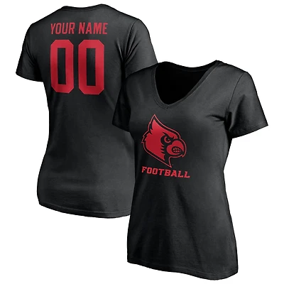 Women's Black Louisville Cardinals Personalized Any Name & Number One Color V-Neck T-Shirt