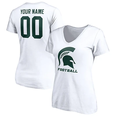 Women's White Michigan State Spartans Personalized Any Name & Number One Color V-Neck T-Shirt