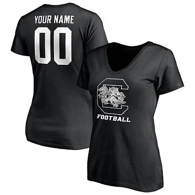 Women's Black South Carolina Gamecocks Personalized Any Name & Number One Color V-Neck T-Shirt