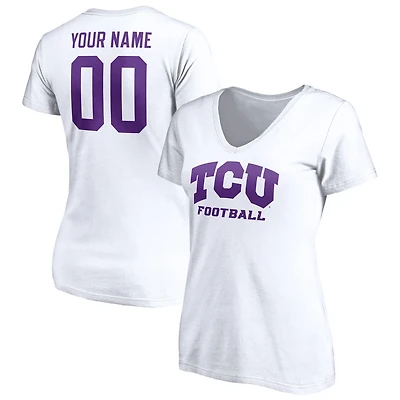 Women's White TCU Horned Frogs Personalized Any Name & Number One Color V-Neck T-Shirt