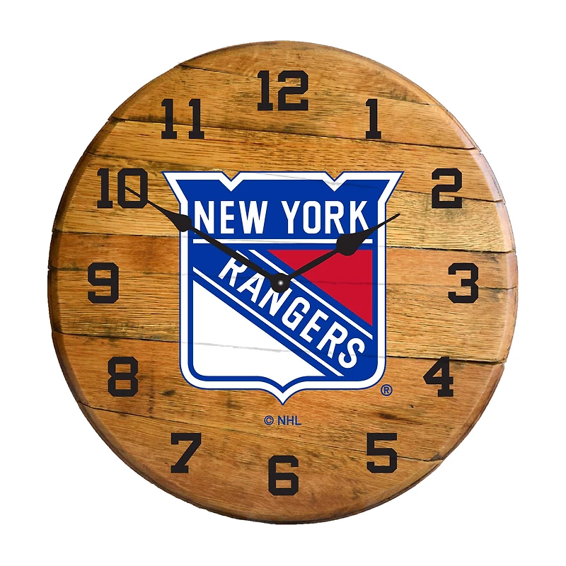 Imperial New York Rangers Oak Barrel Clock