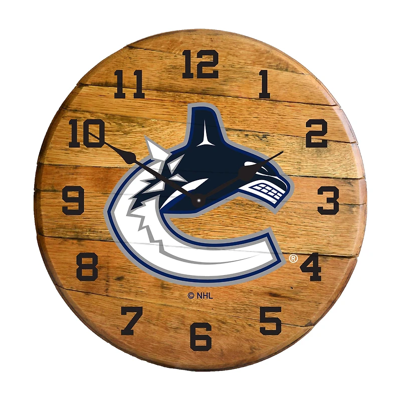 Imperial Vancouver Canucks Oak Barrel Clock