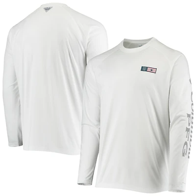 Men's Columbia White New York Mets Americana Terminal Tackle Omni-Shade Raglan Long Sleeve T-Shirt