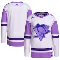 Men's adidas White/Purple Pittsburgh Penguins Hockey Fights Cancer Primegreen Authentic Blank Practice Jersey
