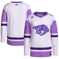 Men's adidas White/Purple Nashville Predators Hockey Fights Cancer Primegreen Authentic Blank Practice Jersey