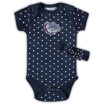 Girls Newborn & Infant Navy Gonzaga Bulldogs Hearts Bodysuit & Headband Set