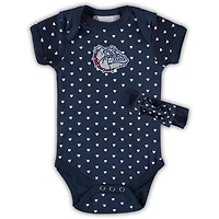 Girls Newborn & Infant Navy Gonzaga Bulldogs Hearts Bodysuit & Headband Set