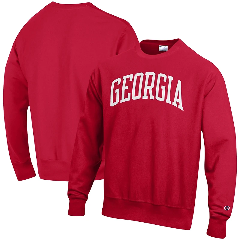 Men's Champion Red Georgia Bulldogs Relaxed Fit Arch Reverse Weave Pullover Sweatshirt